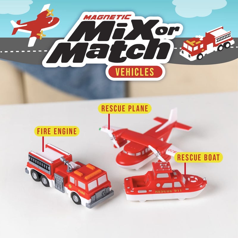 POPULAR PLAYTHINGS Magnetic Vehicles for Toddlers 13 Mix or Match Car Toys Set of 3 Gift for Kids  Vehicles Fire  Rescue Red and White - Image 3