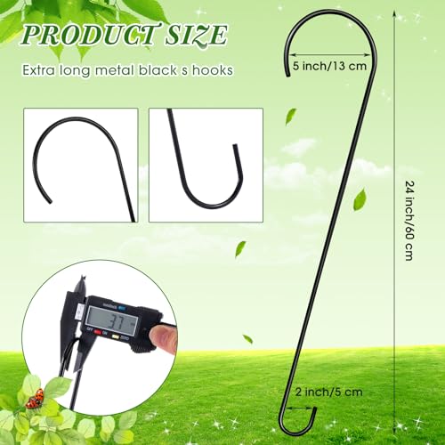 Leriton 3 Pack 24 Inch Large S Hooks for Hanging Plants Black Metal Plant Hanger Long Tree Hooks Plant Hooks Outdoor Hanging Hooks for Tree Branch Bird Feeder Basket Lantern Indoor Closet Garden - Image 3