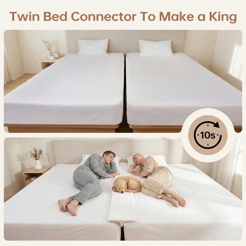 ENITYA Split King Gap Filler for Adjustable Bed, Twin to King Converter with Removable Washable Cover, Bed Bridge for Guest Stayover/Hotel/Family Room Vacation, Easy Install, White(75" L x 10" W) - Image 3