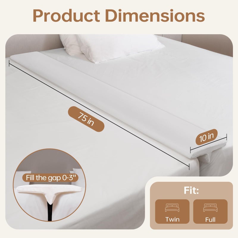 ENITYA Split King Gap Filler for Adjustable Bed, Twin to King Converter with Removable Washable Cover, Bed Bridge for Guest Stayover/Hotel/Family Room Vacation, Easy Install, White(75" L x 10" W) - Image 2