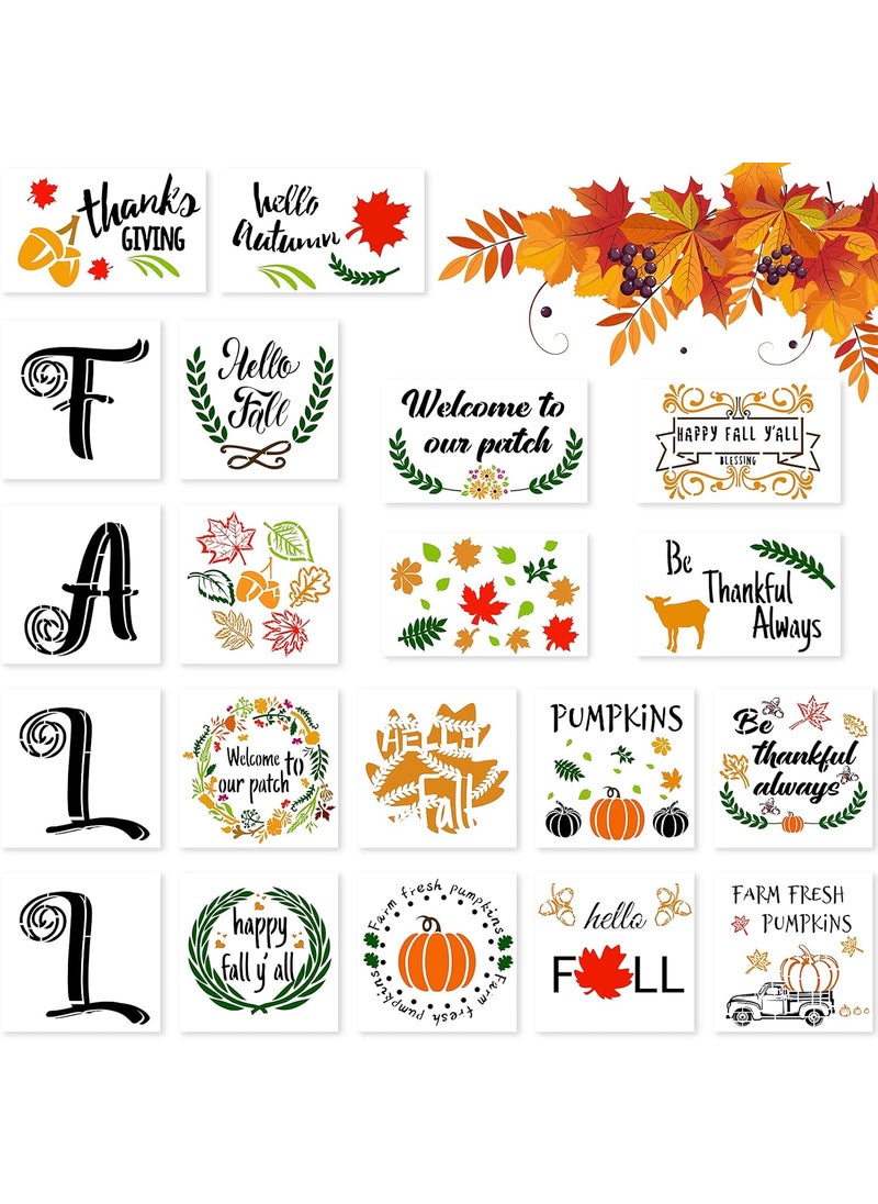 Outus - 20 Pieces Fall Thanksgiving Stencils Reusable Fall Painting Stencil Autumn Pumpkin Stencils Harvest Blessings Stencil for Home Farmhouse Decor DIY Crafts, 9.8 x 5.9 inch, 7.9 x 7.9 inch - Image 1