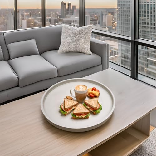 QAVOL 25 x 25 inches high-end Light Luxury Leather Round Oversized Service Tray, Ottoman Tray，Coffee Tray, Food Tray, Family Dinner, Out-of-House Picnic, Party Essential Tray (25 inch Beige) - Image 2