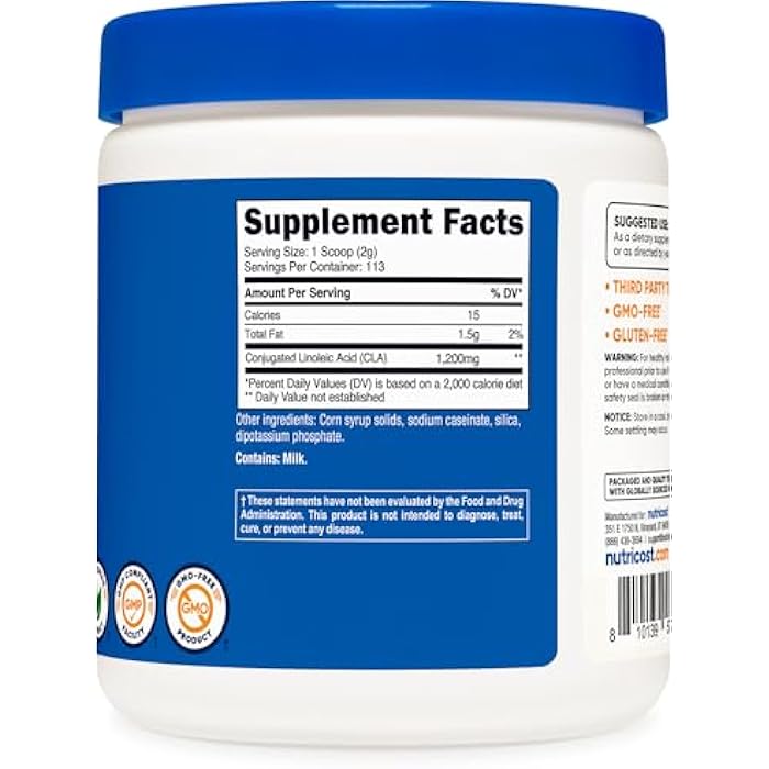 Nutricost CLA (Conjugated Linoleic Acid) 8oz (227g) Powder - Gluten Free, GMO Free CLA Supplement - Image 5