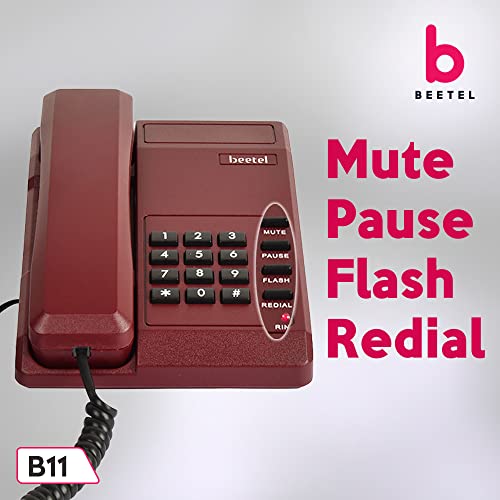 Beetel B11 Corded Landline Phone, Ringer Volume Control, LED for Ring Indication, Wall/Desk Mountable, Classic Design,Clear Call Quality,Mute/Pause/Flash/Redial Function (Made In India)(Dark Red)(B11) - Image 4