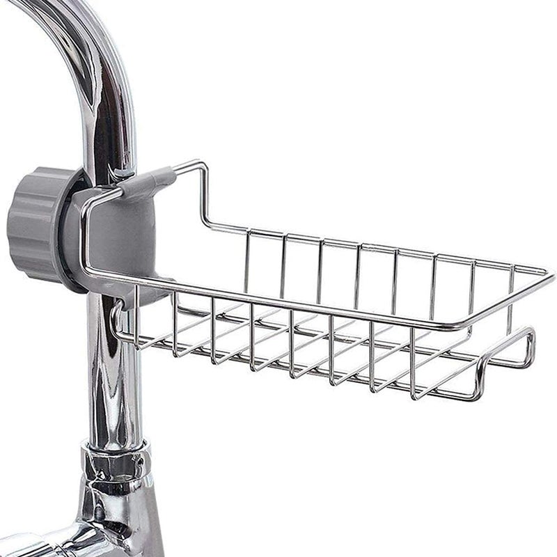 MorivaHomes Stainless Steel Adjusting Multifunctional Kitchen Sink Organizer Faucet Sponge Holder, Hanging Sink Organizer Caddy Rack,Towel Holder,Faucet Caddy for Bathroom - Image 1