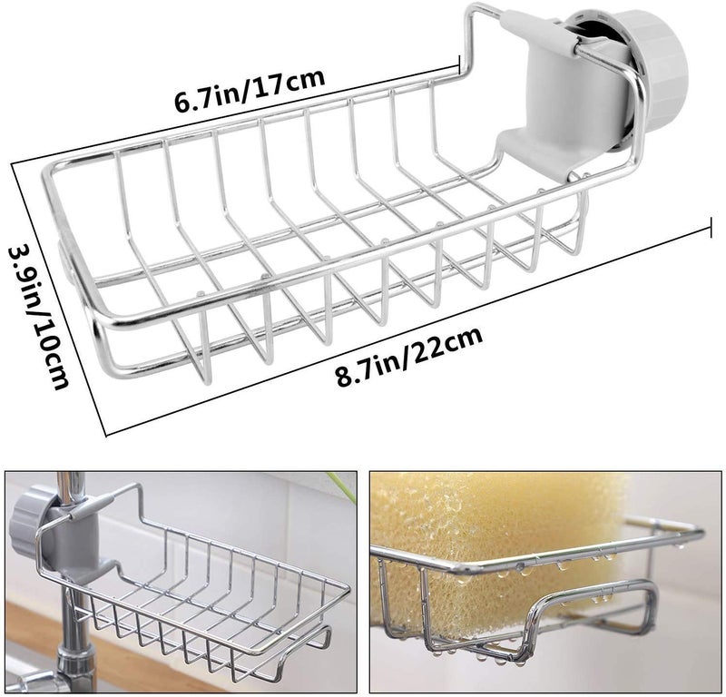 MorivaHomes Stainless Steel Adjusting Multifunctional Kitchen Sink Organizer Faucet Sponge Holder, Hanging Sink Organizer Caddy Rack,Towel Holder,Faucet Caddy for Bathroom - Image 5