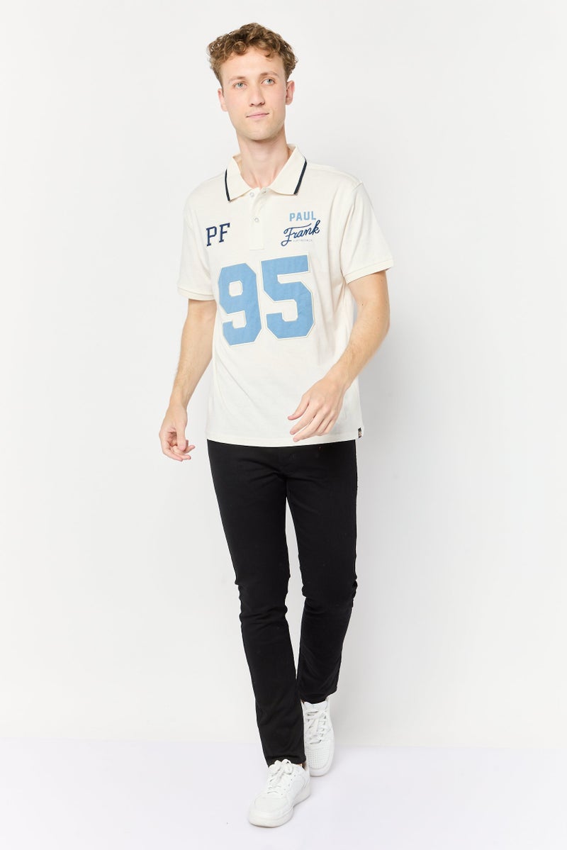 Men Regular Fit Embroidered Short Sleeves Polo Shirt, Off White