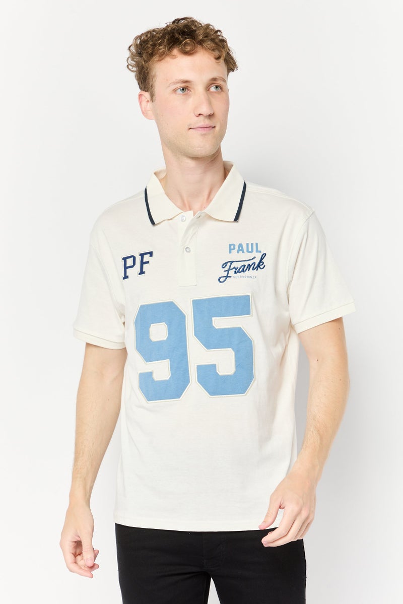 Men Regular Fit Embroidered Short Sleeves Polo Shirt, Off White