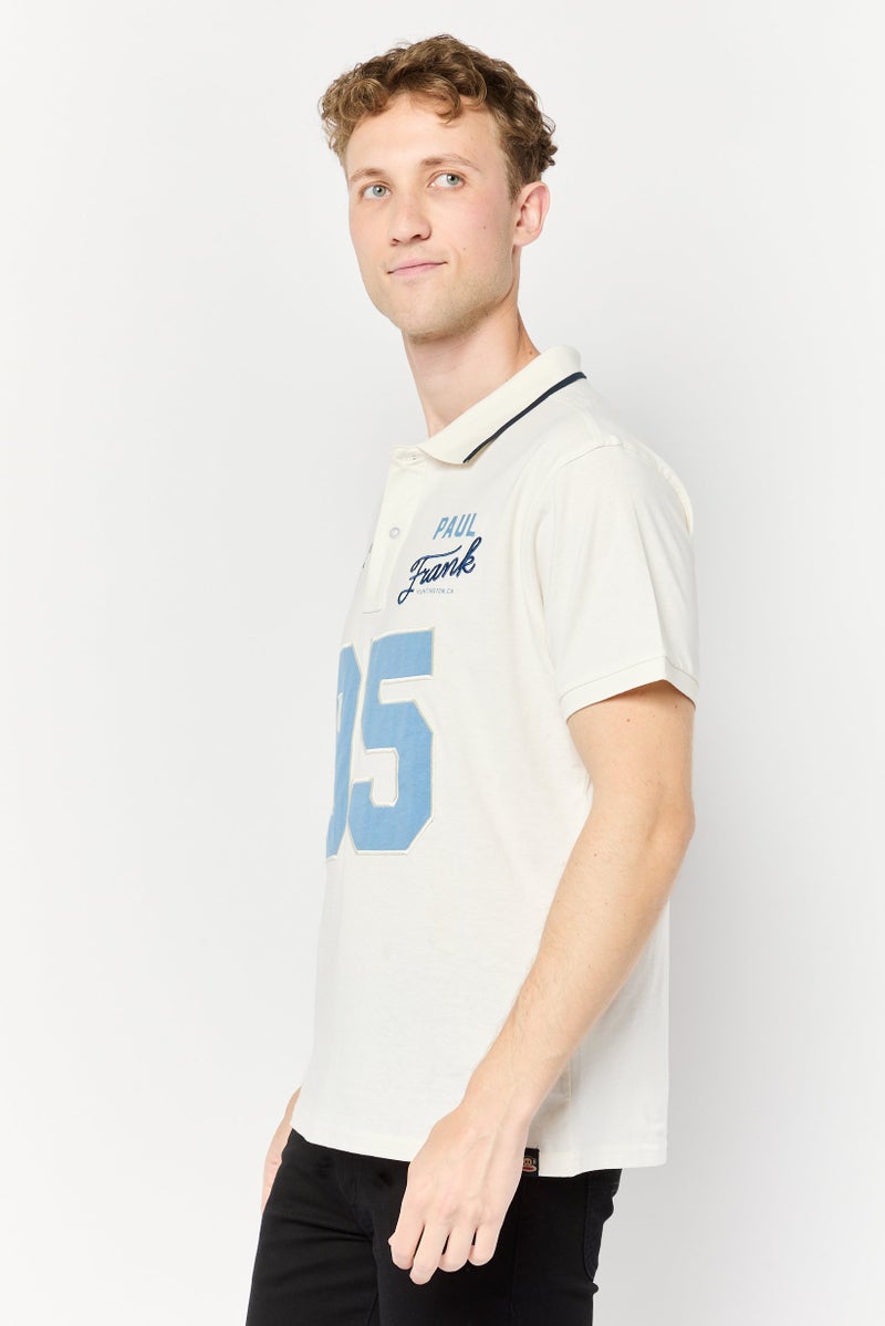 Men Regular Fit Embroidered Short Sleeves Polo Shirt, Off White