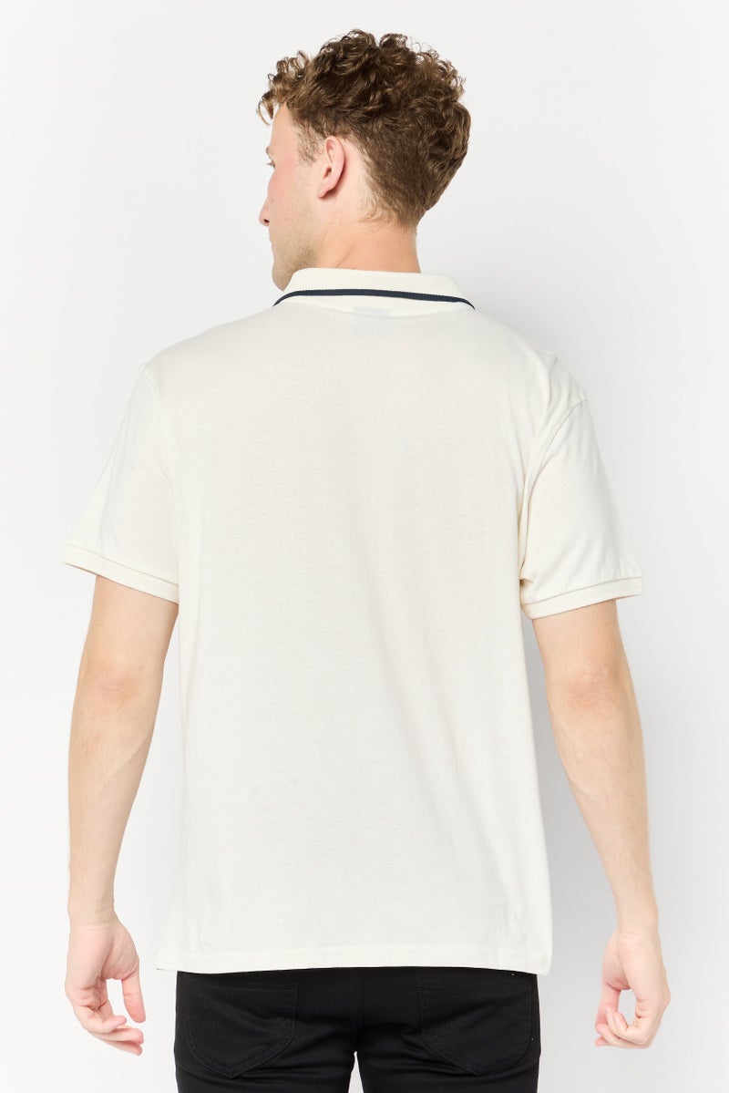 Men Regular Fit Embroidered Short Sleeves Polo Shirt, Off White