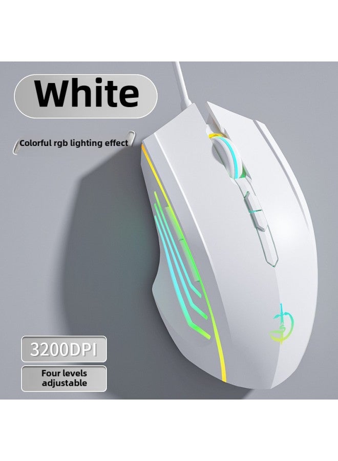 Mouse Wired E-sports Game Mute Silent Mechanical Business Office Notebook Desktop Computer Universal-Color:Upgraded Version 7-key-rgb Light-3200dpi-snow White - Image 1