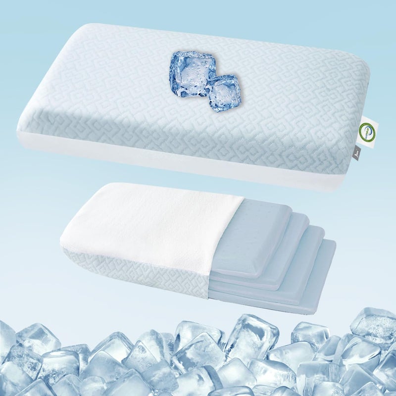 LOFE Adjustable Memory Foam Pillow  4 Height from 12 to 48in Cervical Pillow for Neck Pain Relief CertiPURUS Neck Support Pillow for Side Sleepers BackStomach Sleepers a Removable Cool Cover