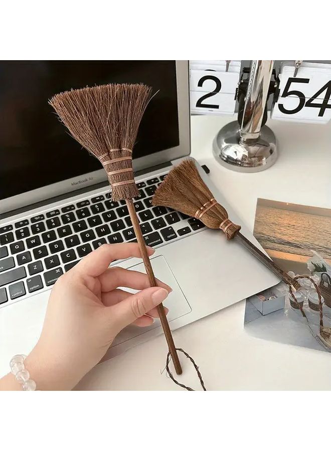 Mini Wooden Broom Brown Bristles Portable Cleaner Hard Floors Reusable No Electricity Ideal Home Car Use 1pc - Image 2