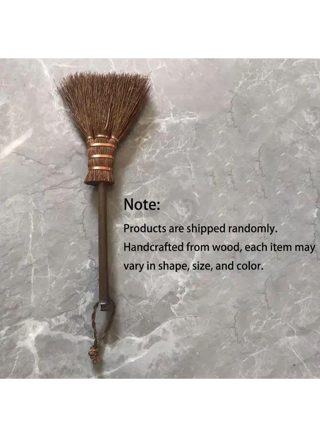 Mini Wooden Broom Brown Bristles Portable Cleaner Hard Floors Reusable No Electricity Ideal Home Car Use 1pc - Image 1