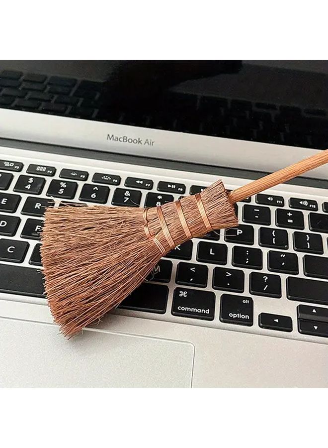 Mini Wooden Broom Brown Bristles Portable Cleaner Hard Floors Reusable No Electricity Ideal Home Car Use 1pc - Image 4