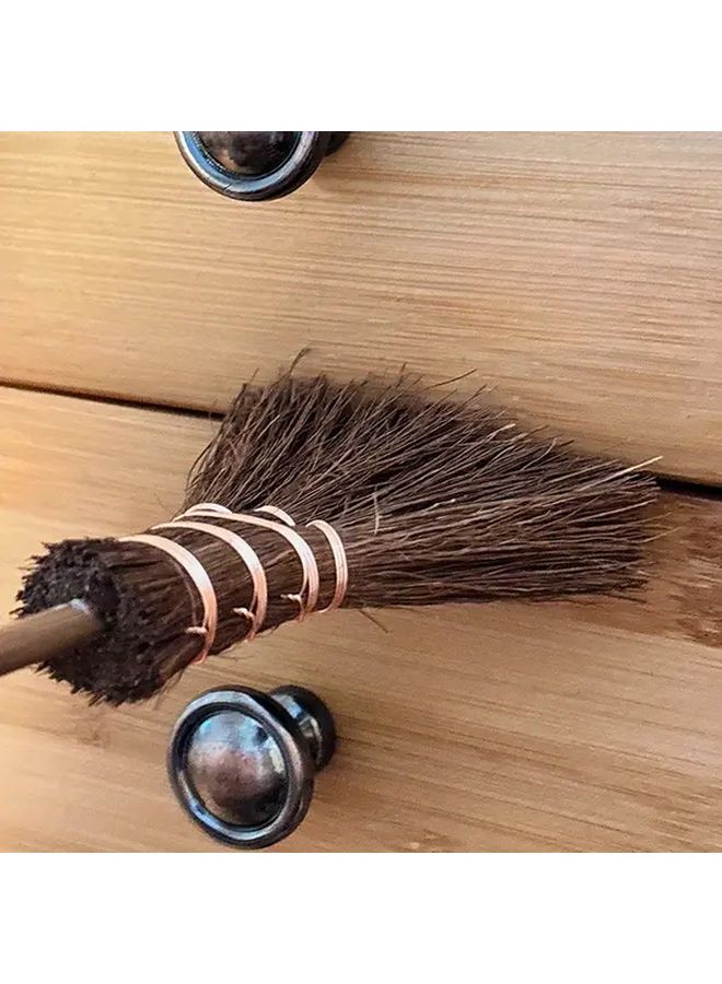 Mini Wooden Broom Brown Bristles Portable Cleaner Hard Floors Reusable No Electricity Ideal Home Car Use 1pc - Image 3