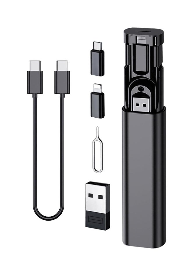Multi USB Charging Adapter Kit, USB C to Lightn-ing & Micro USB Converter Set, 60W Charging & Data Transfer Cable Set with SIM Tray Eject Tool, Black - Image 1