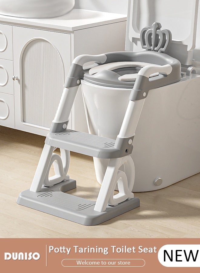 DUNISO Baby Potty Training Seat with Ladder for Western Toilets - PVC Soft Cushioned Seat, Adjustable Splash Guard & Handle for Toddlers 2-5 Years - Image 1
