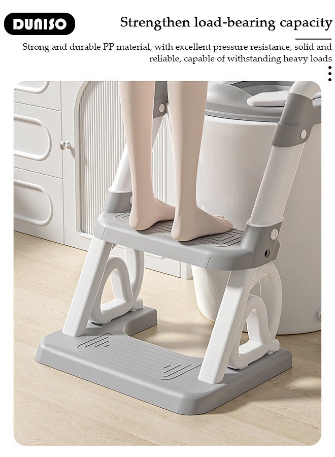 DUNISO Baby Potty Training Seat with Ladder for Western Toilets - PVC Soft Cushioned Seat, Adjustable Splash Guard & Handle for Toddlers 2-5 Years - Image 4