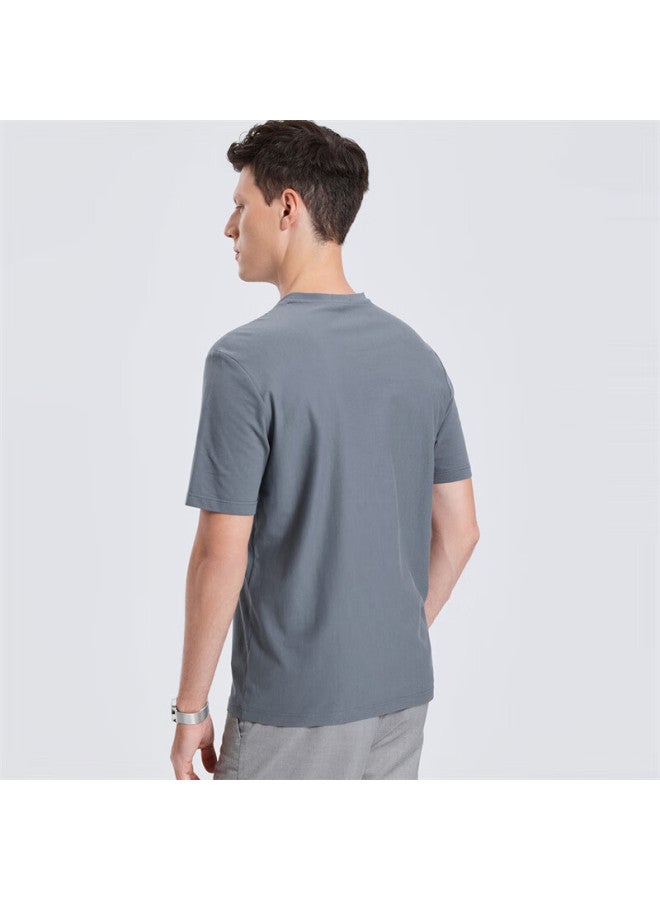 Dancing Wolves Modal & Mulberry Silk Summer Crew Neck Casual Vertical Stripe Short Sleeve T-shirt 003 Medium Gray L - Image 4