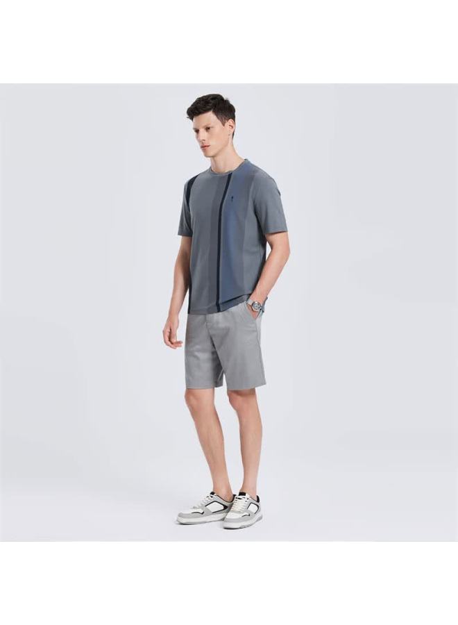 Dancing Wolves Modal & Mulberry Silk Summer Crew Neck Casual Vertical Stripe Short Sleeve T-shirt 003 Medium Gray L - Image 5
