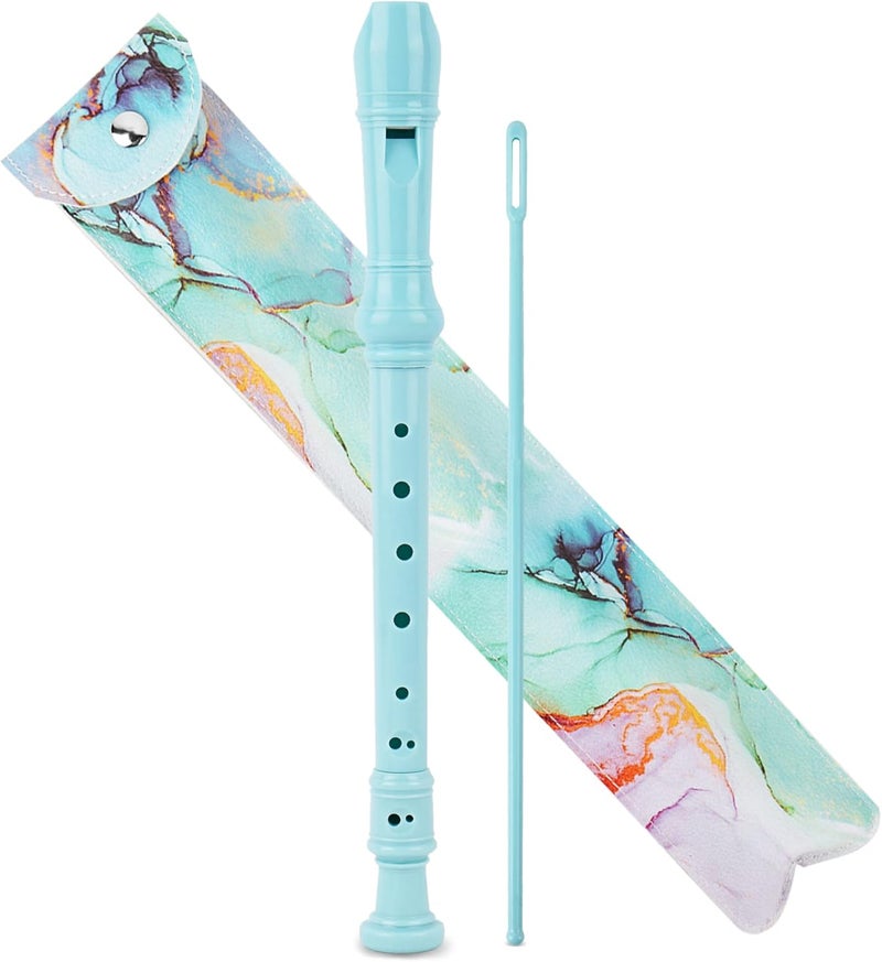 Jasenna Recorder Instrument for Beginners Adults 8 Hole Soprano Descant Recorder Music Flute Cleaning Stick and Leather Case for School Student Home Fun (2-Blue Green Splash - Image 1