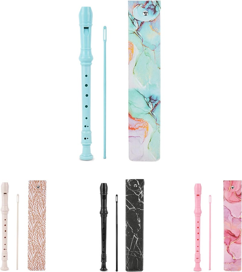 Jasenna Recorder Instrument for Beginners Adults 8 Hole Soprano Descant Recorder Music Flute Cleaning Stick and Leather Case for School Student Home Fun (2-Blue Green Splash - Image 2