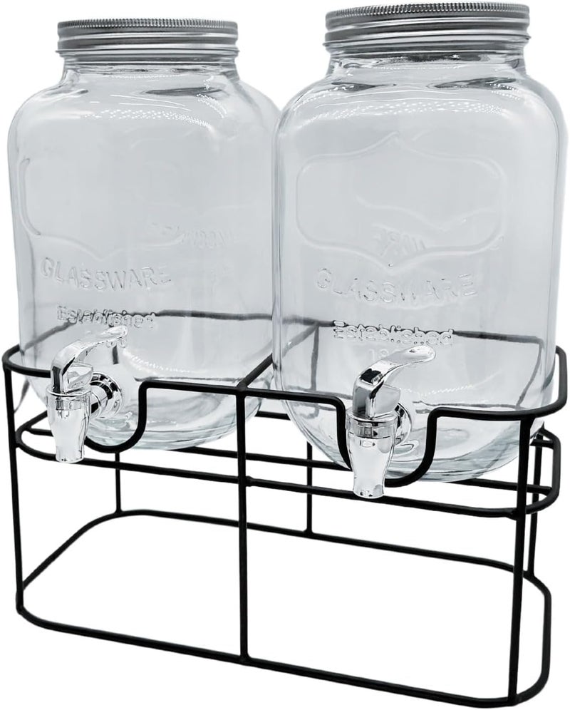 LVOOK 2-Piece Imported Glass Pitcher Set with Stand – 3L Each, Beverage Dispenser for Beer, Juice & Water – Cold Drink Server for Parties & Home - Image 1