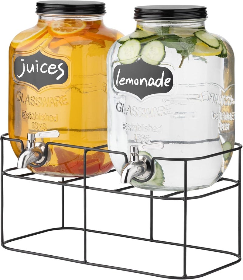 LVOOK 2-Piece Imported Glass Pitcher Set with Stand – 3L Each, Beverage Dispenser for Beer, Juice & Water – Cold Drink Server for Parties & Home - Image 3