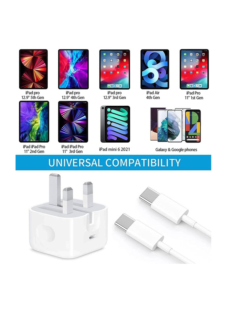 NTECH (20W) USB-C Fast Charger For iPad Pro 12.9) 6.6ft USB C Cable to USB C Fast Wall Charger And Plug Power Adapter (For iPad Pro 11 inch 2021/2020/2018) iPad Mini 6th - Image 2