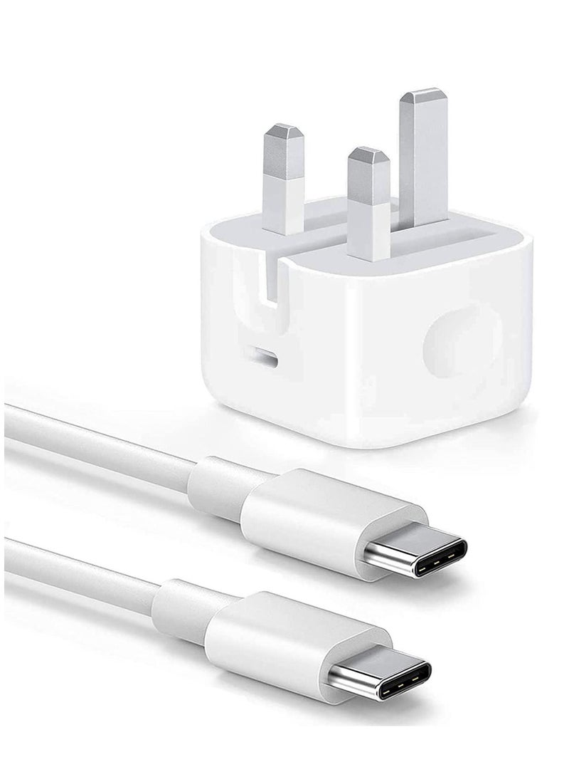 NTECH (20W) USB-C Fast Charger For iPad Pro 12.9) 6.6ft USB C Cable to USB C Fast Wall Charger And Plug Power Adapter (For iPad Pro 11 inch 2021/2020/2018) iPad Mini 6th - Image 1