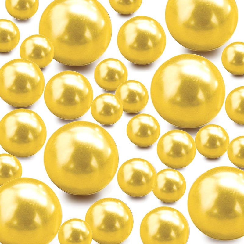 Zsynka 120 Pieces Floating NO Hole Pearls and 500 Pieces Transparent Water Gels,Pearl Beads Gold Floating Beads for Vases Floating Candles Home Weddings Table Centerpieces Party Decor(10mm,14mm,20mm)Gold - Image 1