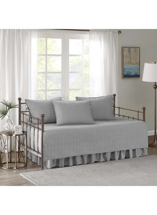 Comfort Spaces Comfort Spaces Soft Microfiber Solid Blush Stitched Quilted Pattern 5 Piece All Season Cozy Bedding with Bedskirt, Matching Shams, Decorative Pillow  - Image 1