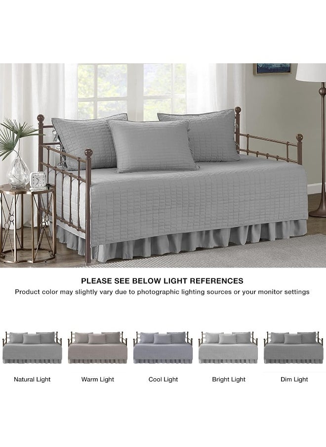 Comfort Spaces Comfort Spaces Soft Microfiber Solid Blush Stitched Quilted Pattern 5 Piece All Season Cozy Bedding with Bedskirt, Matching Shams, Decorative Pillow  - Image 2