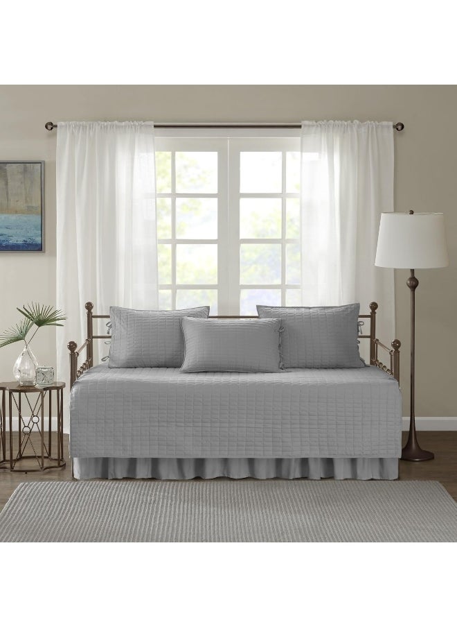 Comfort Spaces Comfort Spaces Soft Microfiber Solid Blush Stitched Quilted Pattern 5 Piece All Season Cozy Bedding with Bedskirt, Matching Shams, Decorative Pillow  - Image 3