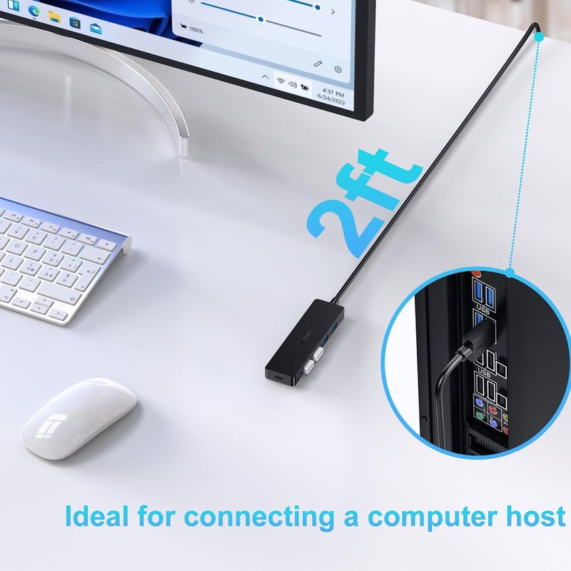Aceele 4-Port USB 3.0 Hub, Ultra-Slim Data USB Hub with 2ft Extended Cable [Charging Not Supported], USB Extender for MacBook, Mac Pro, Mac mini, iMac, Surface Pro, XPS, PC, Flash Drive, Mobile HDD - Image 4