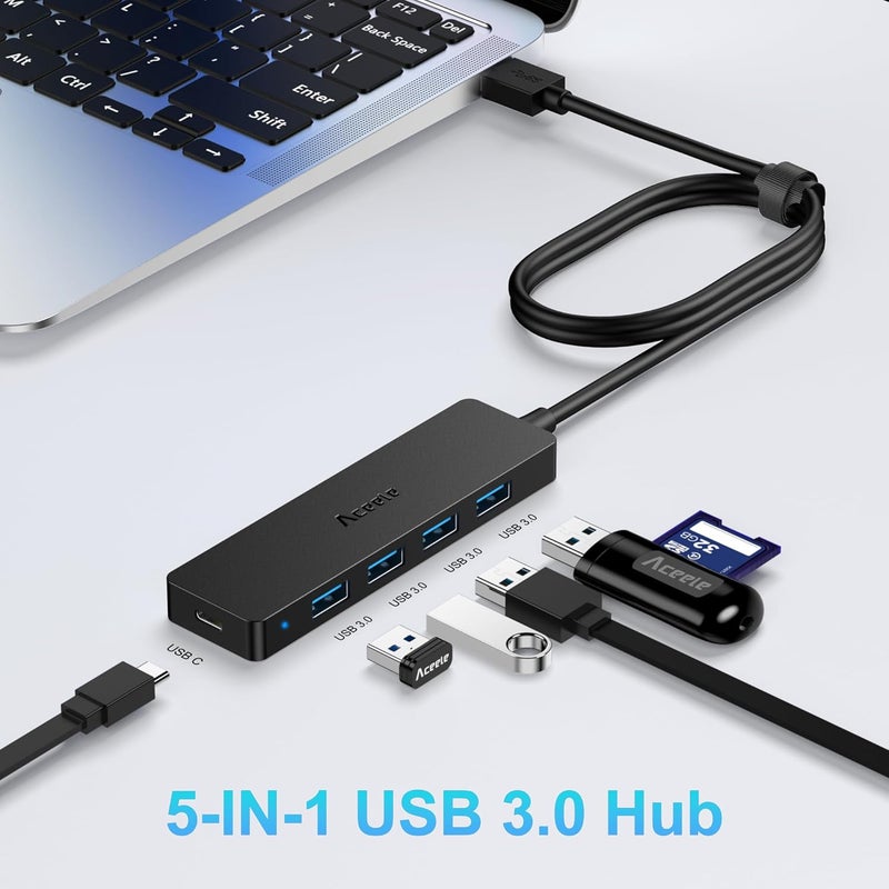 Aceele 4-Port USB 3.0 Hub, Ultra-Slim Data USB Hub with 2ft Extended Cable [Charging Not Supported], USB Extender for MacBook, Mac Pro, Mac mini, iMac, Surface Pro, XPS, PC, Flash Drive, Mobile HDD - Image 2
