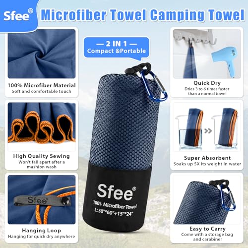 Sfee 2 Pack Microfiber Travel Towel, Quick Dry Towel Camping Towel Super Absorbent Compact Lightweight Sports Towel Swim Gym Beach Towels Set for Gym, Hiking, Pool, Backpacking, Bath, Yoga - Image 2