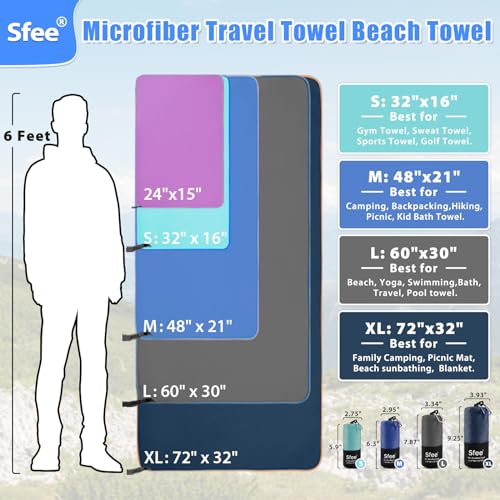 Sfee 2 Pack Microfiber Travel Towel, Quick Dry Towel Camping Towel Super Absorbent Compact Lightweight Sports Towel Swim Gym Beach Towels Set for Gym, Hiking, Pool, Backpacking, Bath, Yoga - Image 4