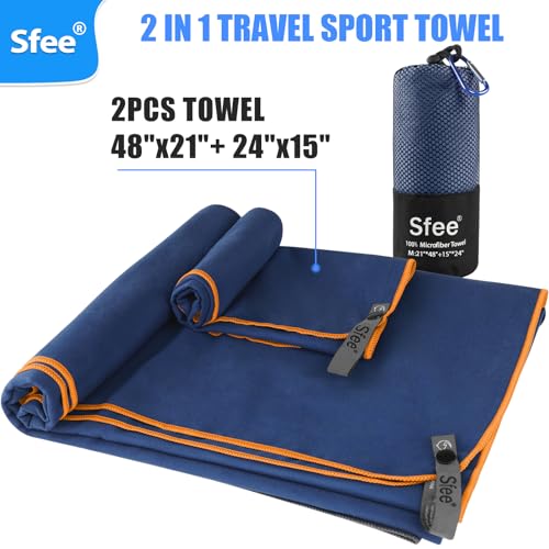 Sfee 2 Pack Microfiber Travel Towel, Quick Dry Towel Camping Towel Super Absorbent Compact Lightweight Sports Towel Swim Gym Beach Towels Set for Gym, Hiking, Pool, Backpacking, Bath, Yoga - Image 3