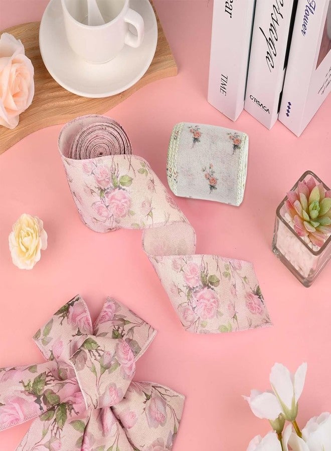 PATPAT® 4 Rolls Each Roll 2.5 Inch x 5 Yard Pink Flower Satin Ribbons for Gift Wrapping, Wired-Edge Ribbon Roll for Crafts, Party Decorations, Bows, Floral Arrangements, Invitation Card, Project Work - Image 4