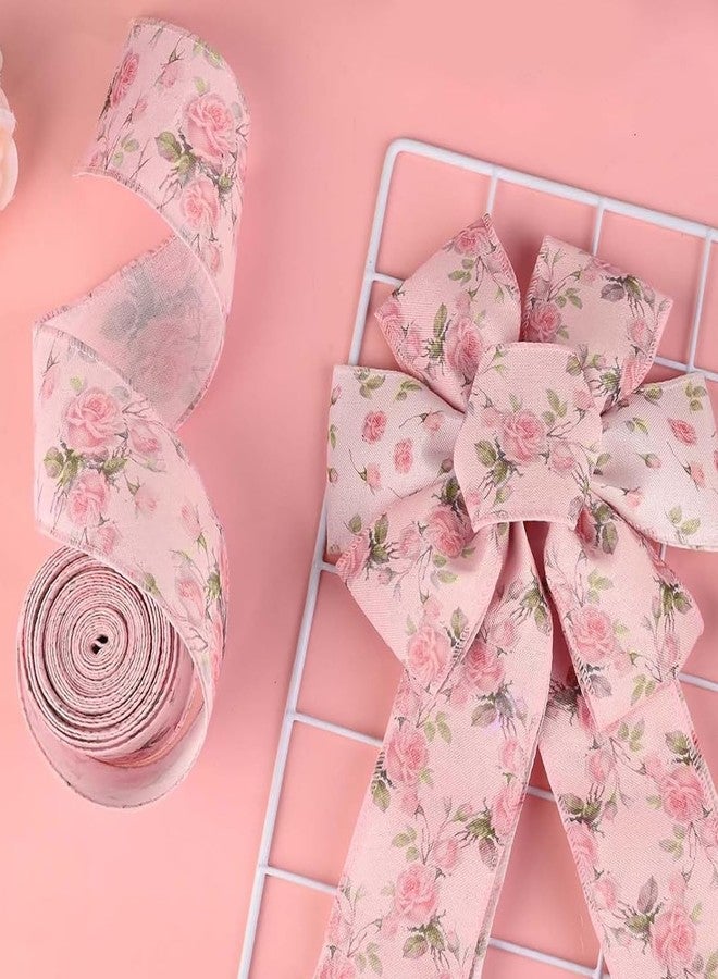 PATPAT® 4 Rolls Each Roll 2.5 Inch x 5 Yard Pink Flower Satin Ribbons for Gift Wrapping, Wired-Edge Ribbon Roll for Crafts, Party Decorations, Bows, Floral Arrangements, Invitation Card, Project Work - Image 5