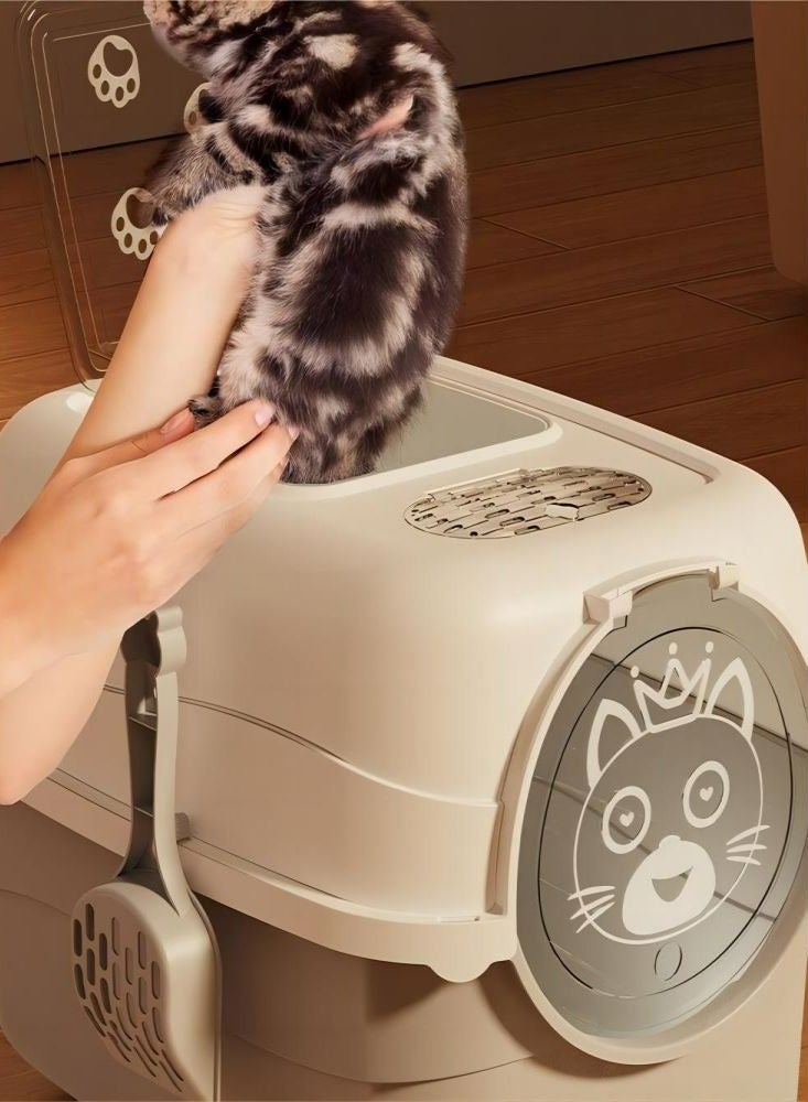 إسكدنيا صندوق بركة القطط المغلق بالغطاء والباب والملاحق والكيس المعطر بحماية من التسرب لمنازل القطط (كبير الحجم) - Image 5