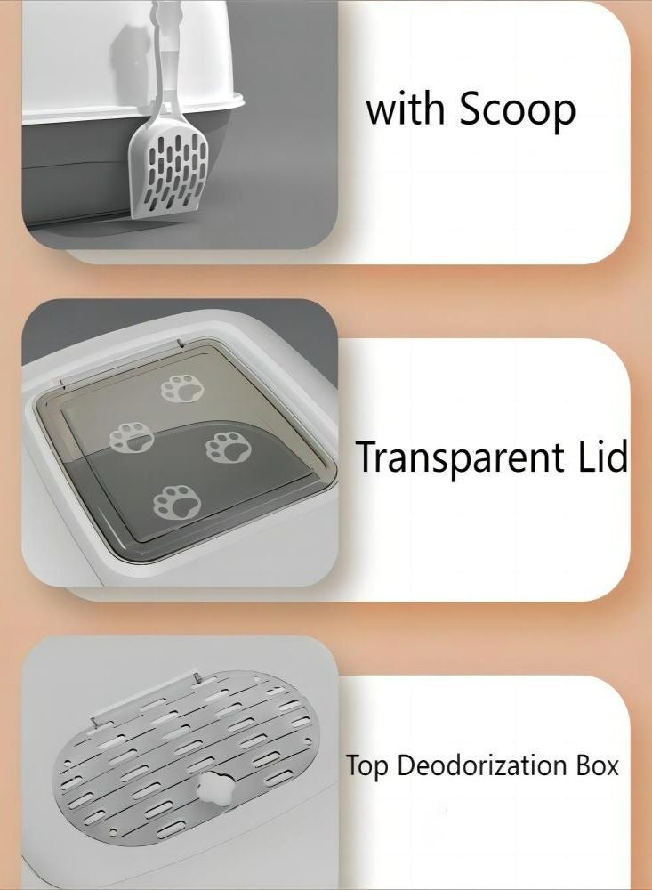 إسكدنيا صندوق بركة القطط المغلق بالغطاء والباب والملاحق والكيس المعطر بحماية من التسرب لمنازل القطط (كبير الحجم) - Image 3