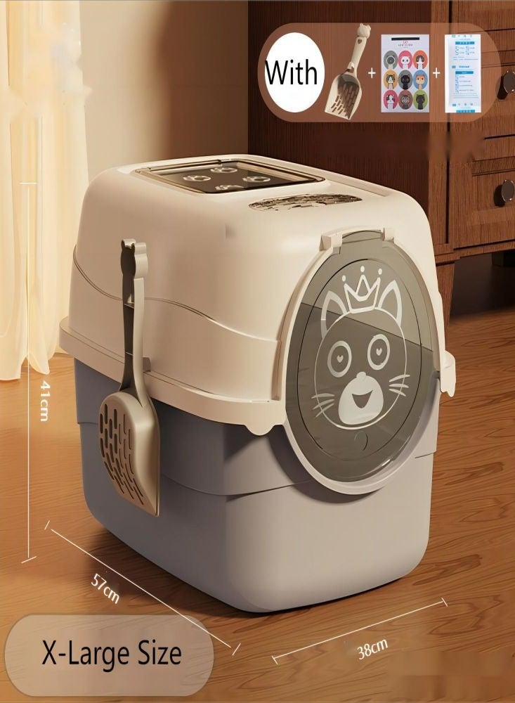 إسكدنيا صندوق بركة القطط المغلق بالغطاء والباب والملاحق والكيس المعطر بحماية من التسرب لمنازل القطط (كبير الحجم) - Image 2