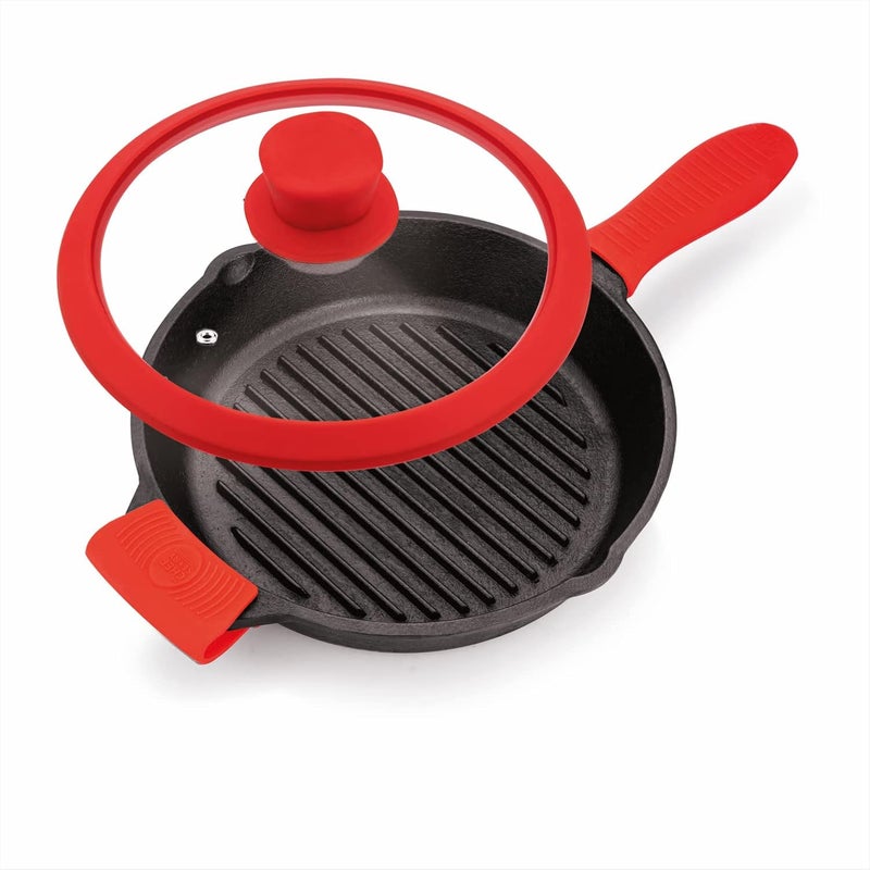 THE CHEF STORY The Chef Story Throwback Series Cast Iron Grill Pan 26cm PreSeasoned 102 Inch Lifetime Exchange Warranty Unibody Design with no Screw Joints Silicon Sleeves Tempered Glass Rim with Silicon Rim Eco Friendly Induction Gas Electric Solid Plate Radiant Ceramic Halogen Recyclable Iron Toxic Free  - Image 3