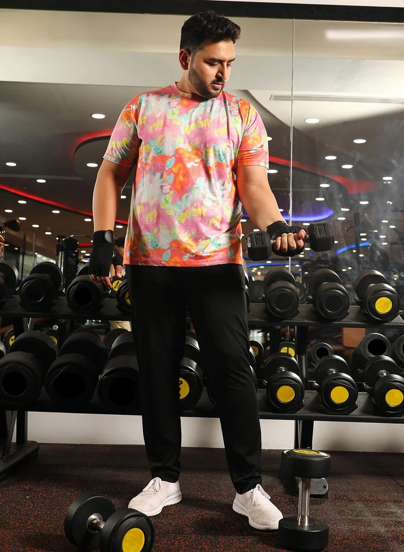 Instafab Plus Men's Multicolour Abstract Activewear T-Shirt