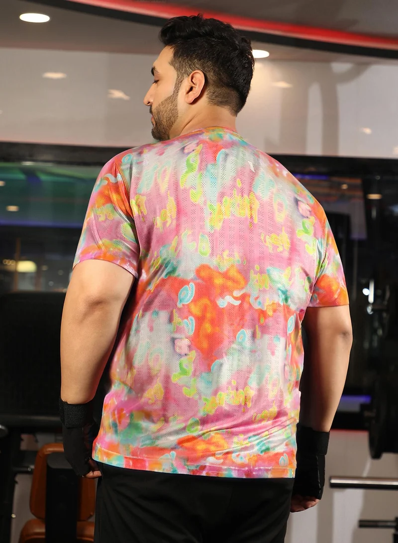 Instafab Plus Men's Multicolour Abstract Activewear T-Shirt