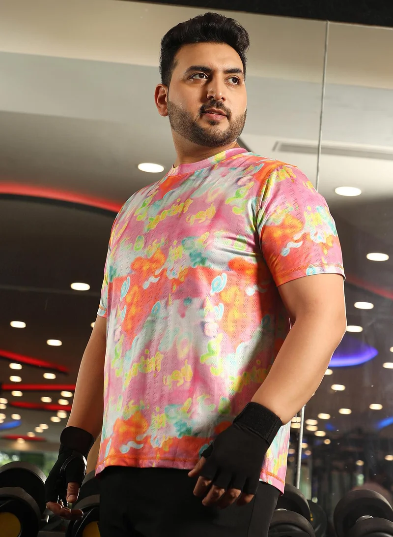 Instafab Plus Men's Multicolour Abstract Activewear T-Shirt
