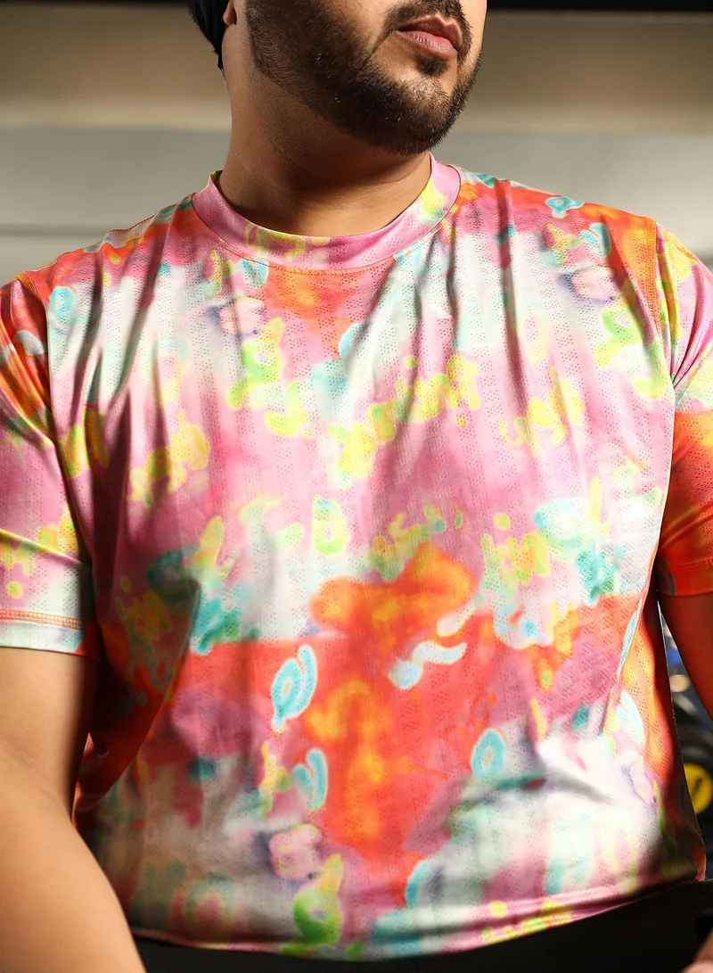 Instafab Plus Men's Multicolour Abstract Activewear T-Shirt